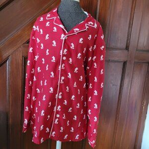 Disney Store Red Mickey Mouse Pajama Shirt L 100% Cotton Long Sleeve